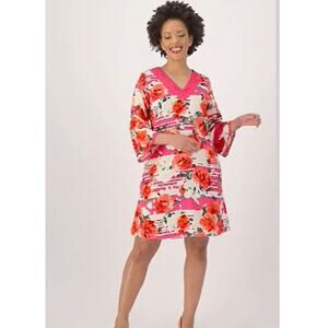 Isaac Mizrahi Women's Tropical Floral Stretch Linen A-Line Dress Size XL Fuchsia